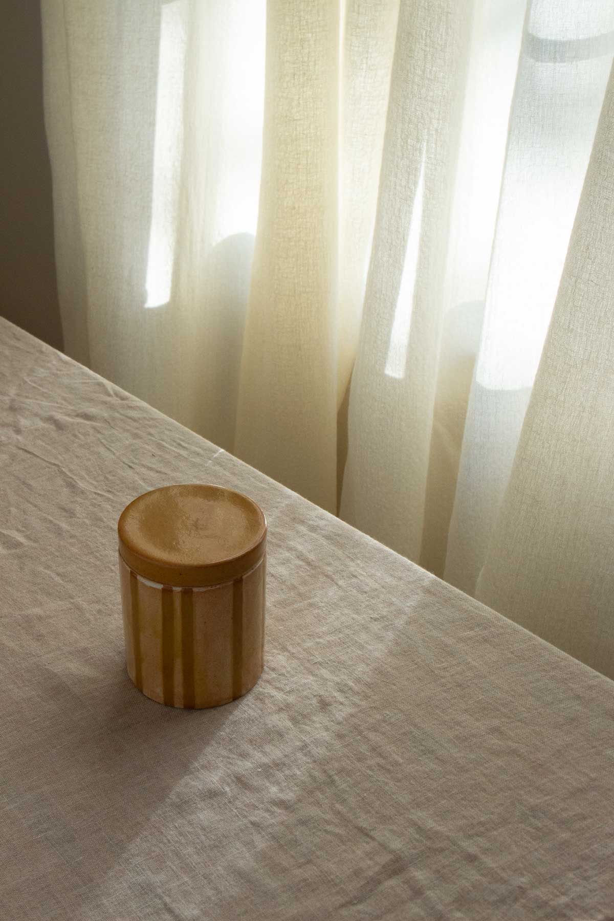 Ochre Striped Candle Jar- White Pine