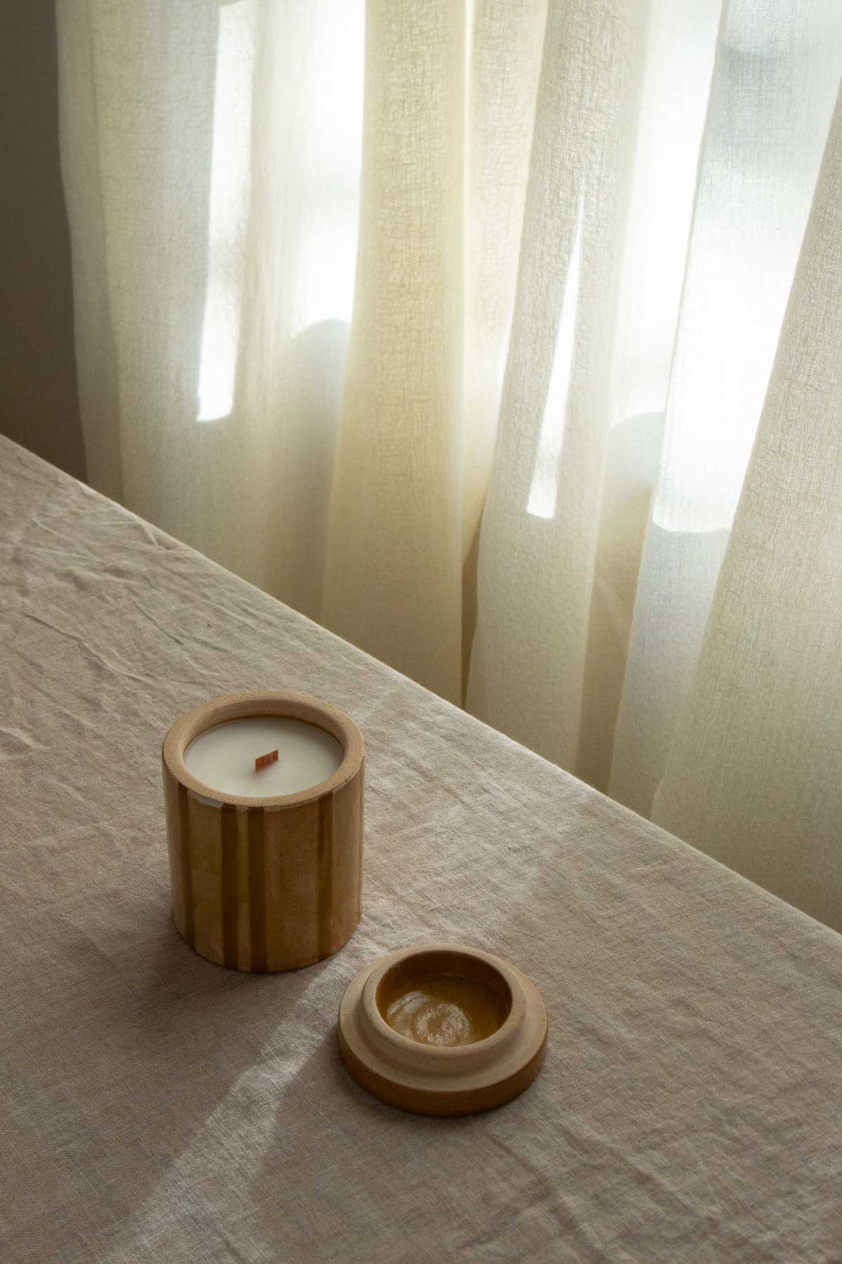 Ochre Striped Candle Jar- White Pine